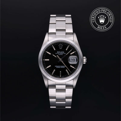 Rolex Certified Pre-owned Date M15200-0009 front on black background