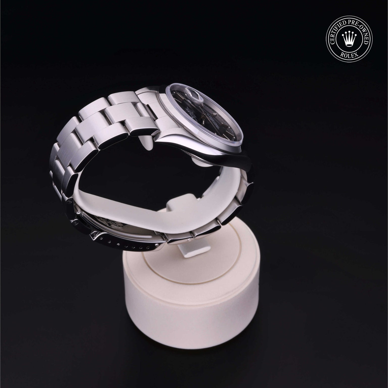 Rolex Certified Pre-owned Date M15200-0009 front on black background