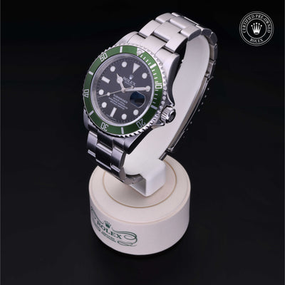 Rolex Certified Pre-owned Submariner M16610LV-0002 front on black background