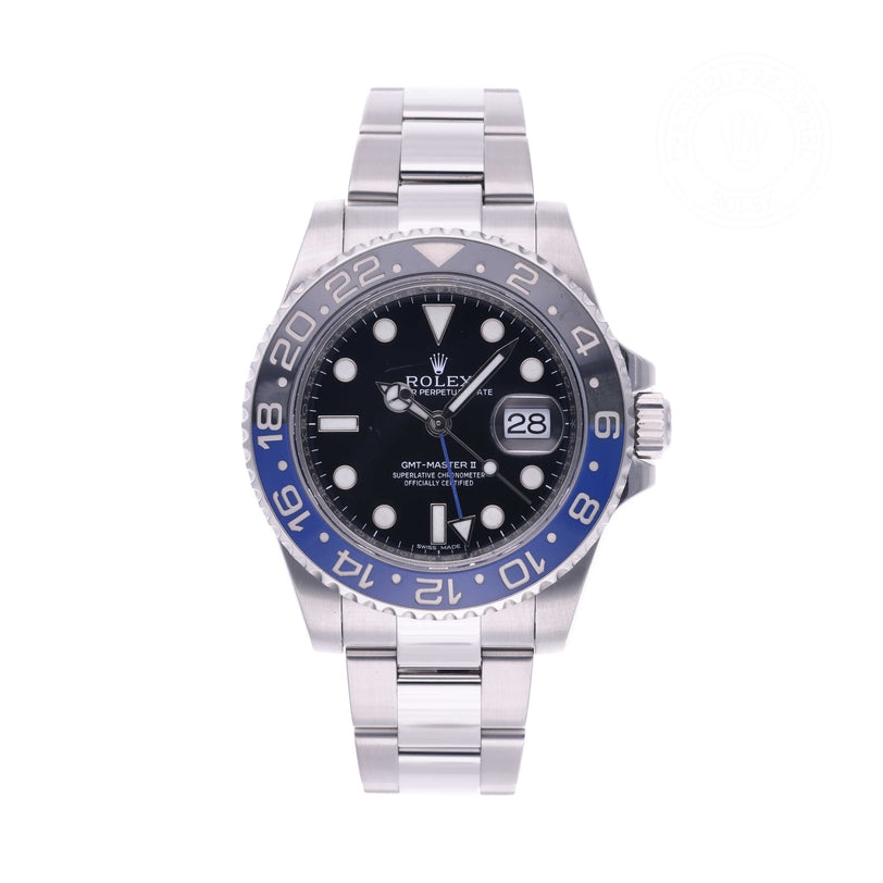 Rolex Certified Pre-owned GMT M116710BLNR-0002 front on white background