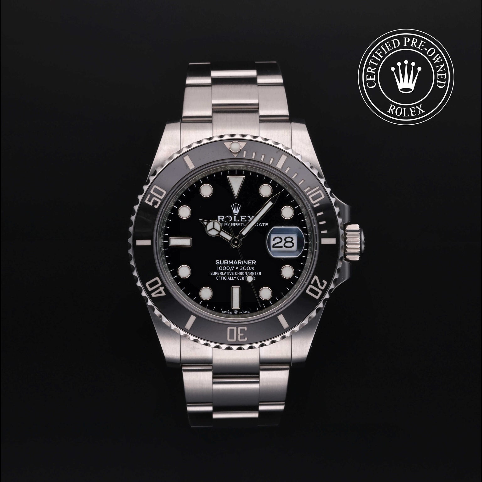 Rolex Certified Pre-owned Submariner M126610LN-0001 front on black background