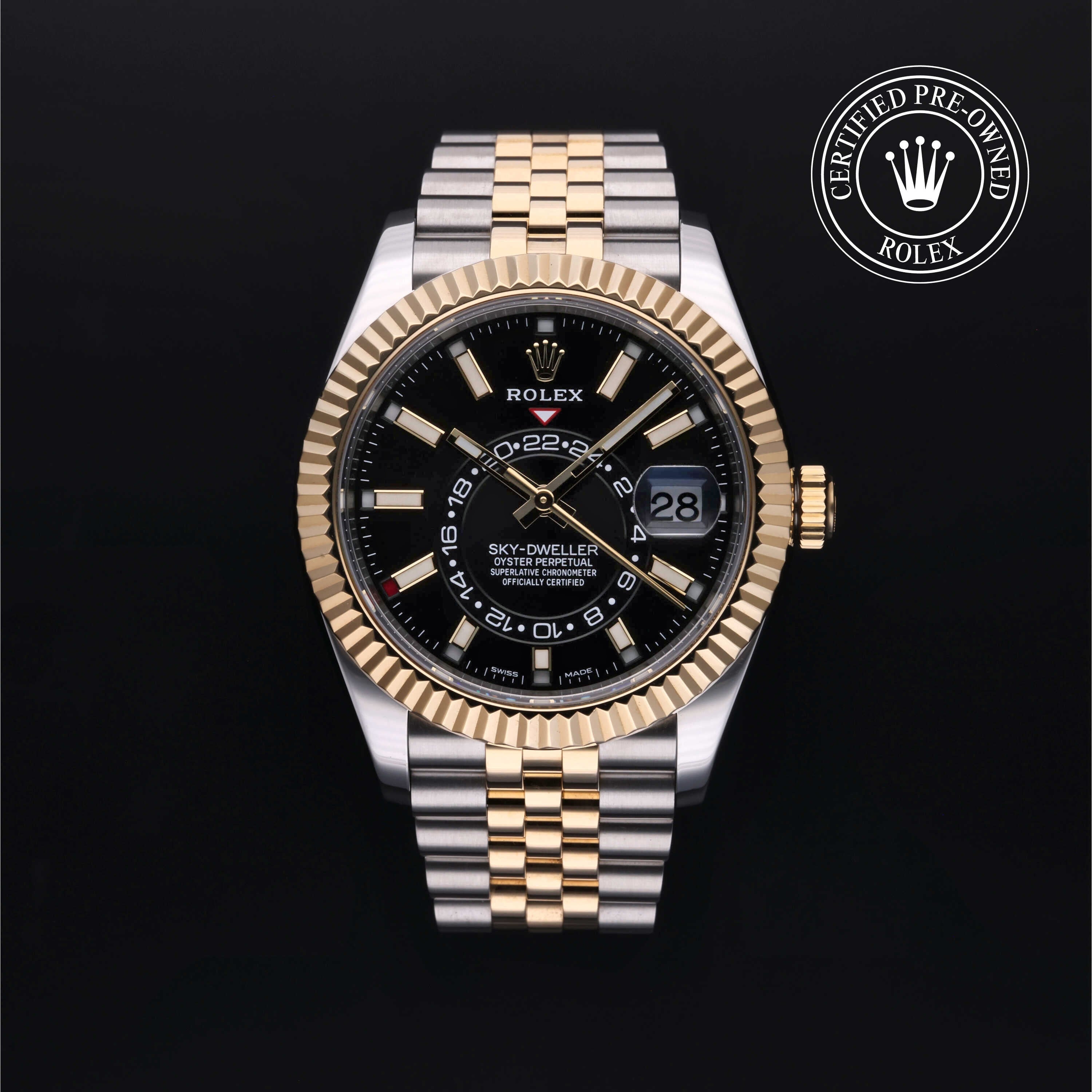 Rolex Certified Pre-owned Sky-Dweller M326933-0005 front on black background