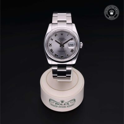 Rolex Certified Pre-owned Datejust M116200-0017 front on black background