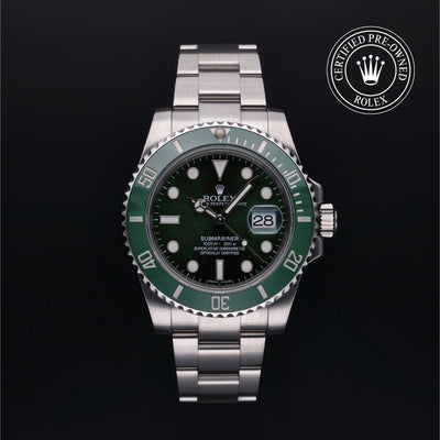 Rolex Certified Pre-owned Submariner M116610LV-0002 front on black background