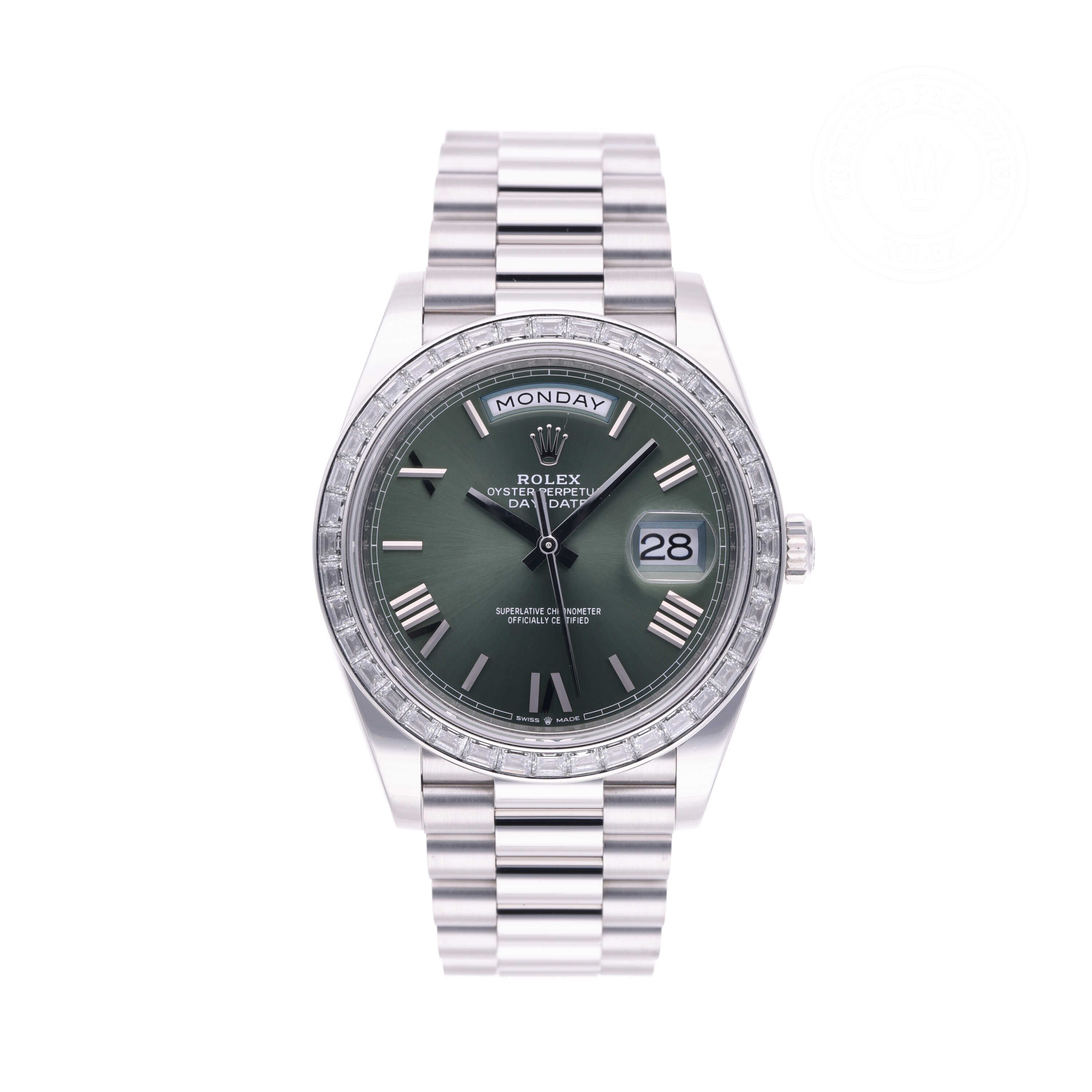 Rolex Certified Pre-owned Day-date M228396TBR-0020 front on white background