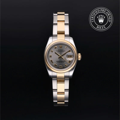 Rolex Certified Pre-owned Lady Datejust M179163-0072 front on black background