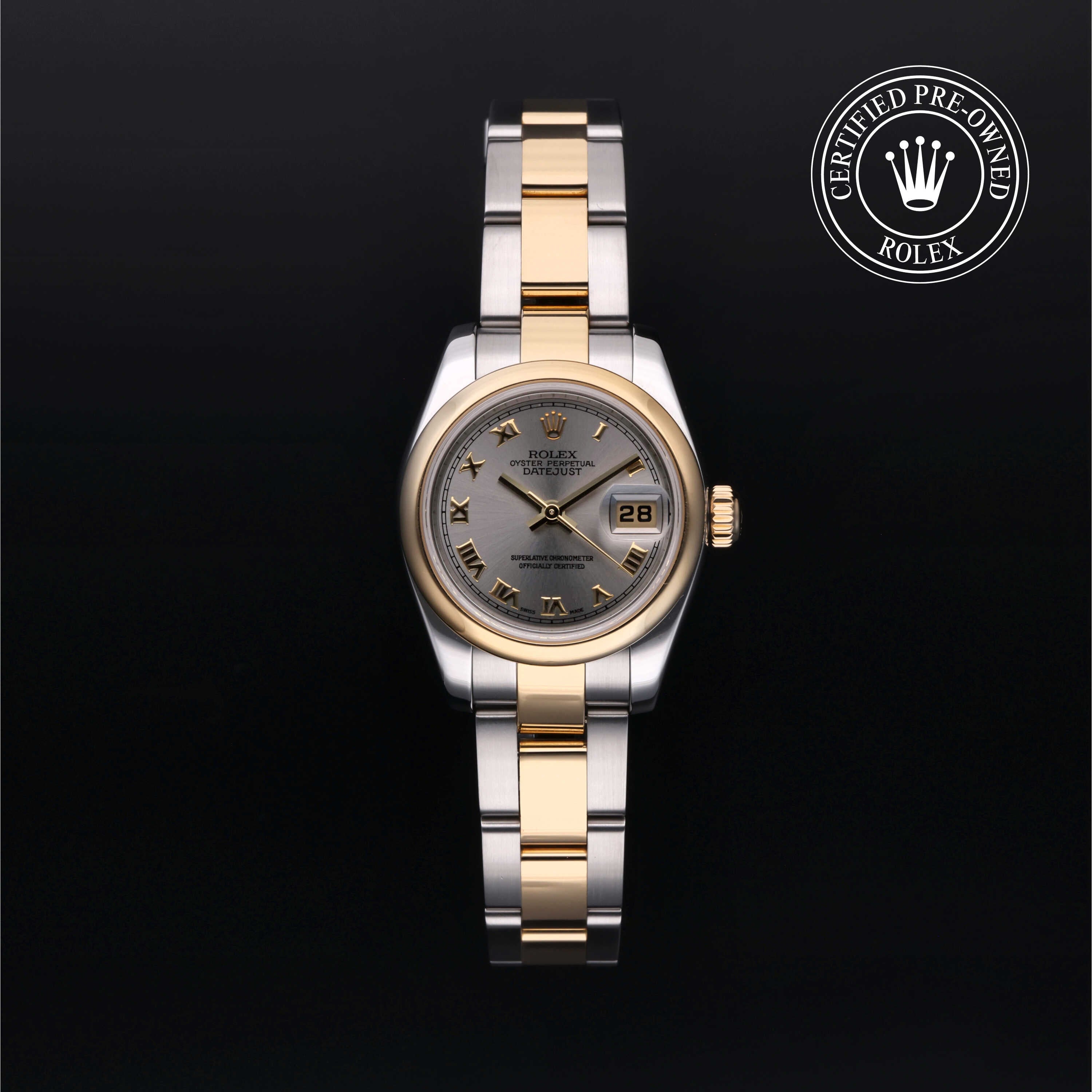 Rolex Certified Pre-owned Lady Datejust M179163-0072 front on black background