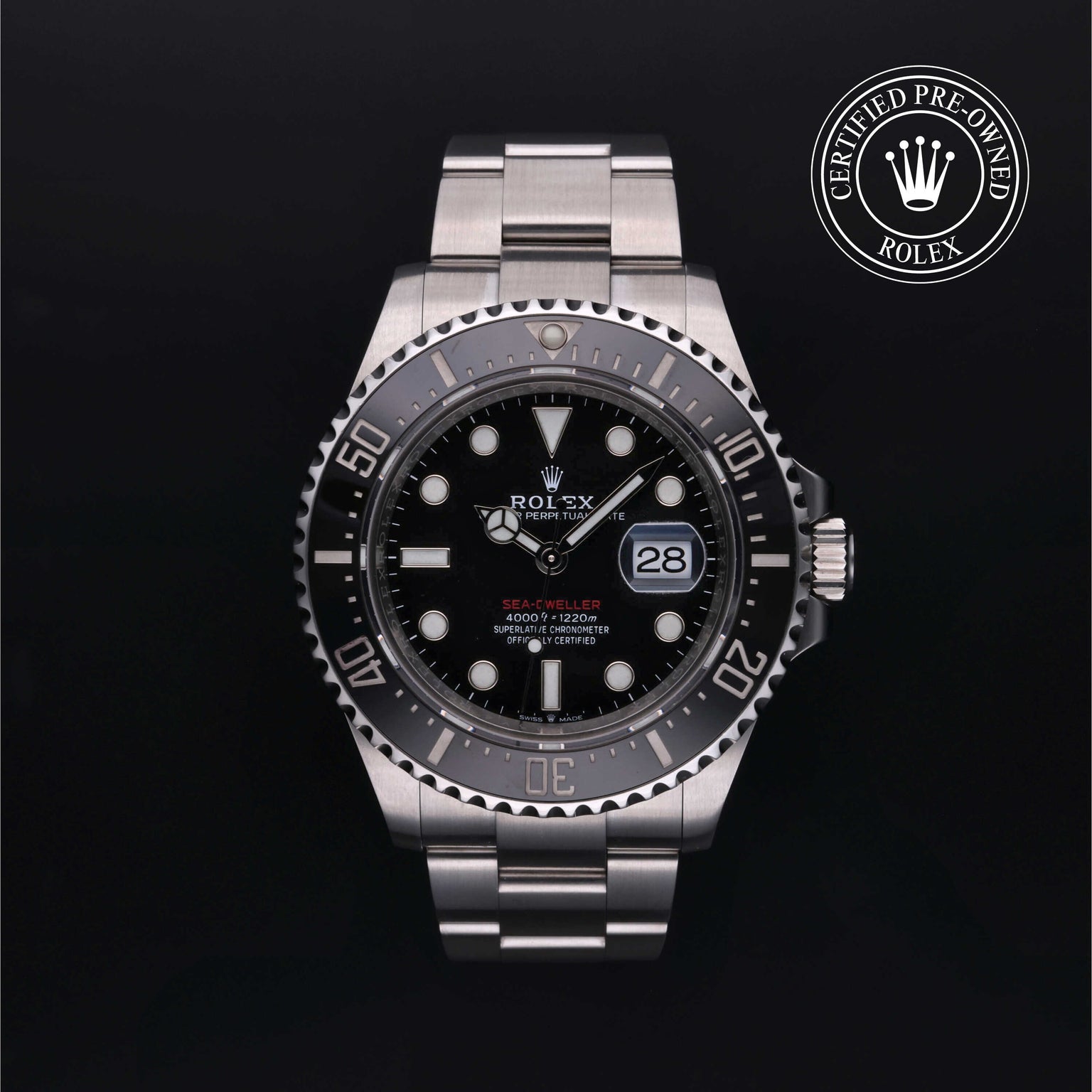 Rolex Certified Pre-owned Sea-Dweller M126600-0001 front on black background