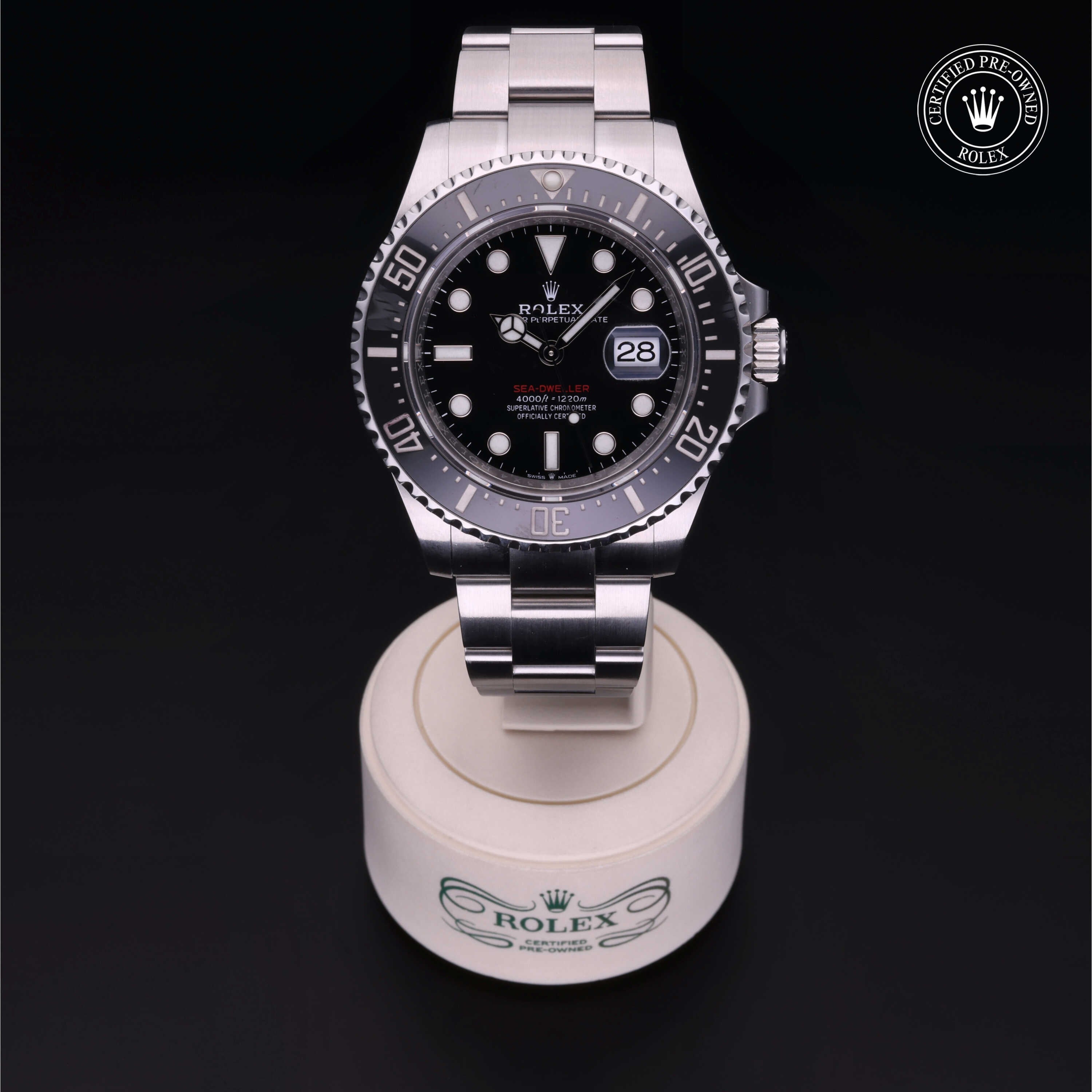 Rolex Certified Pre-owned Sea-Dweller M126600-0001 front on black background