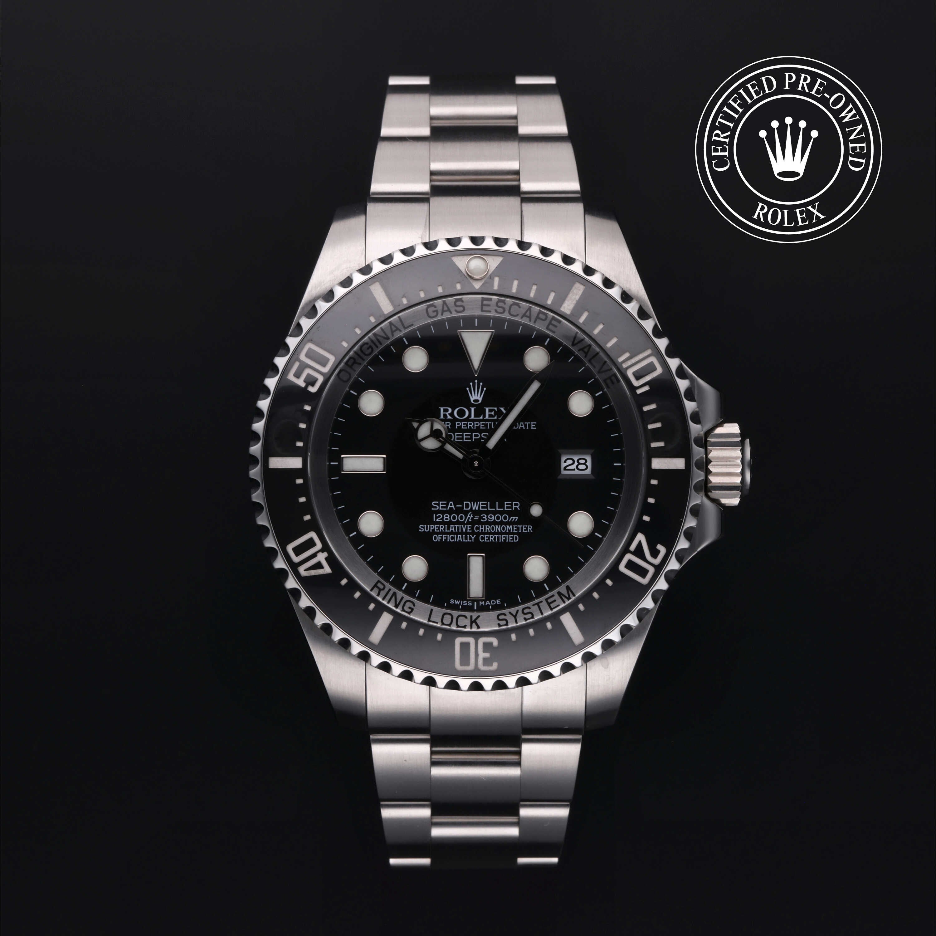 Rolex Certified Pre-owned Sea-Dweller M116660-0001 front on black background