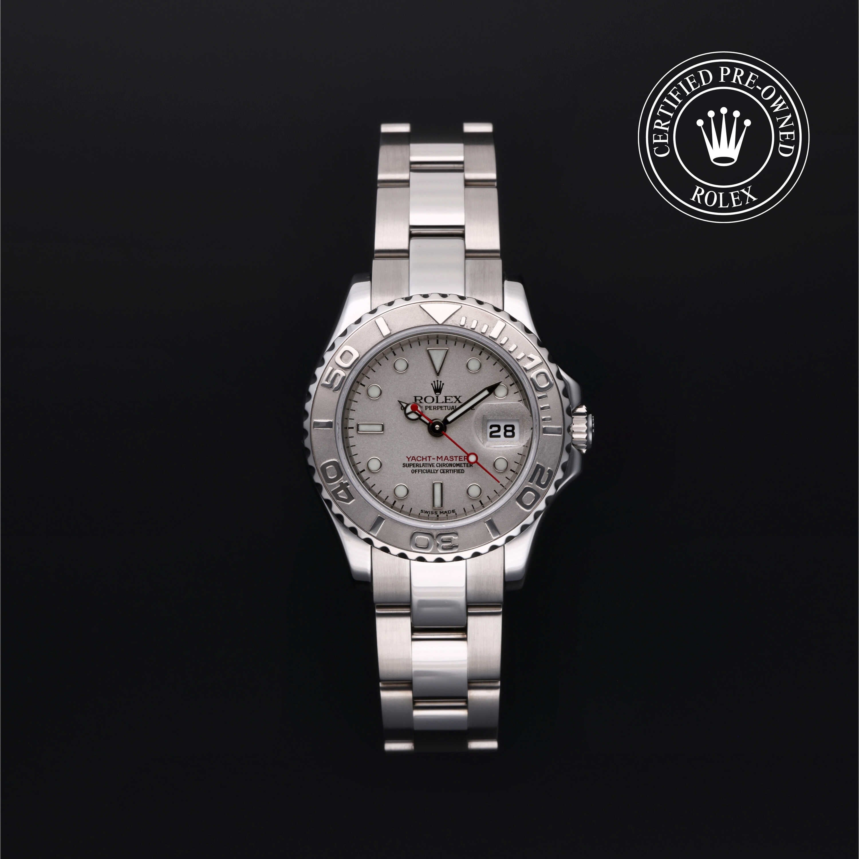 Rolex Certified Pre-owned Yacht-Master M169622-0002 front on black background