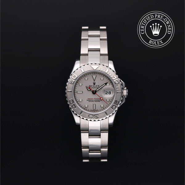 Rolex Certified Pre-owned Yacht-Master M169622-0002 front on black background
