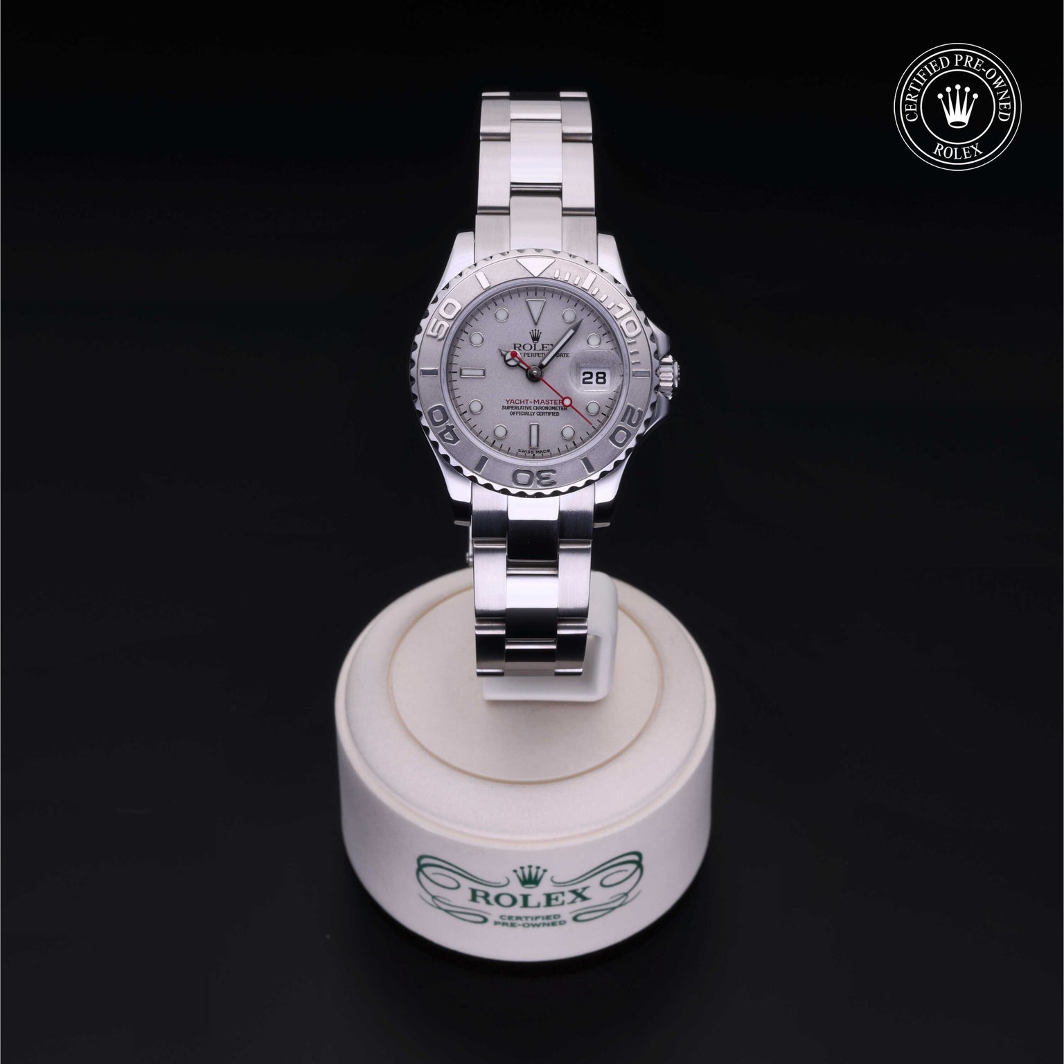 Rolex Certified Pre-owned Yacht-Master M169622-0002 front on black background