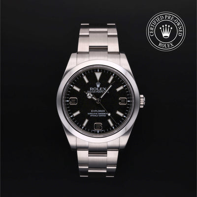 Rolex Certified Pre-owned Explorer M214270-0001 front on black background