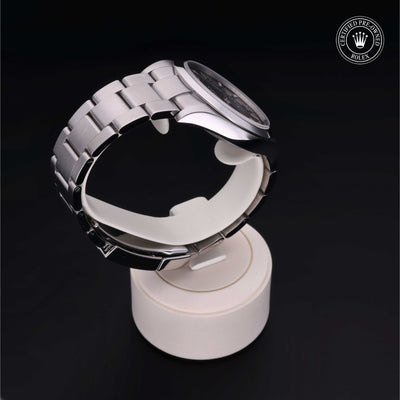 Rolex Certified Pre-owned Explorer M214270-0001 front on black background