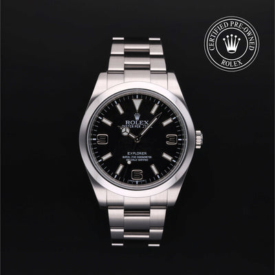 Rolex Certified Pre-owned Explorer M214270-0001 front on black background