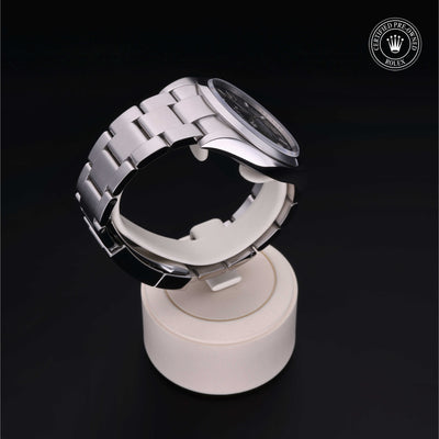 Rolex Certified Pre-owned Explorer M214270-0001 front on black background