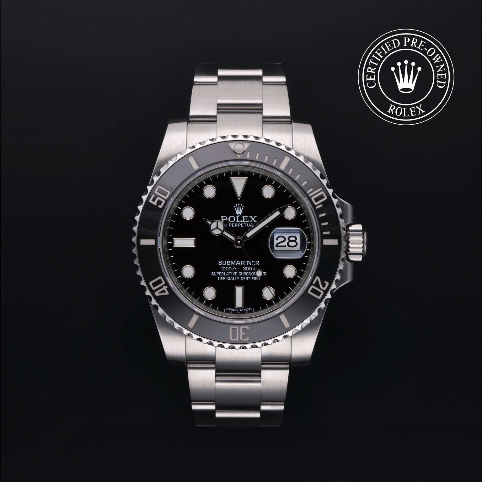 Rolex Certified Pre-owned Submariner M116610LN-0001 front on black background