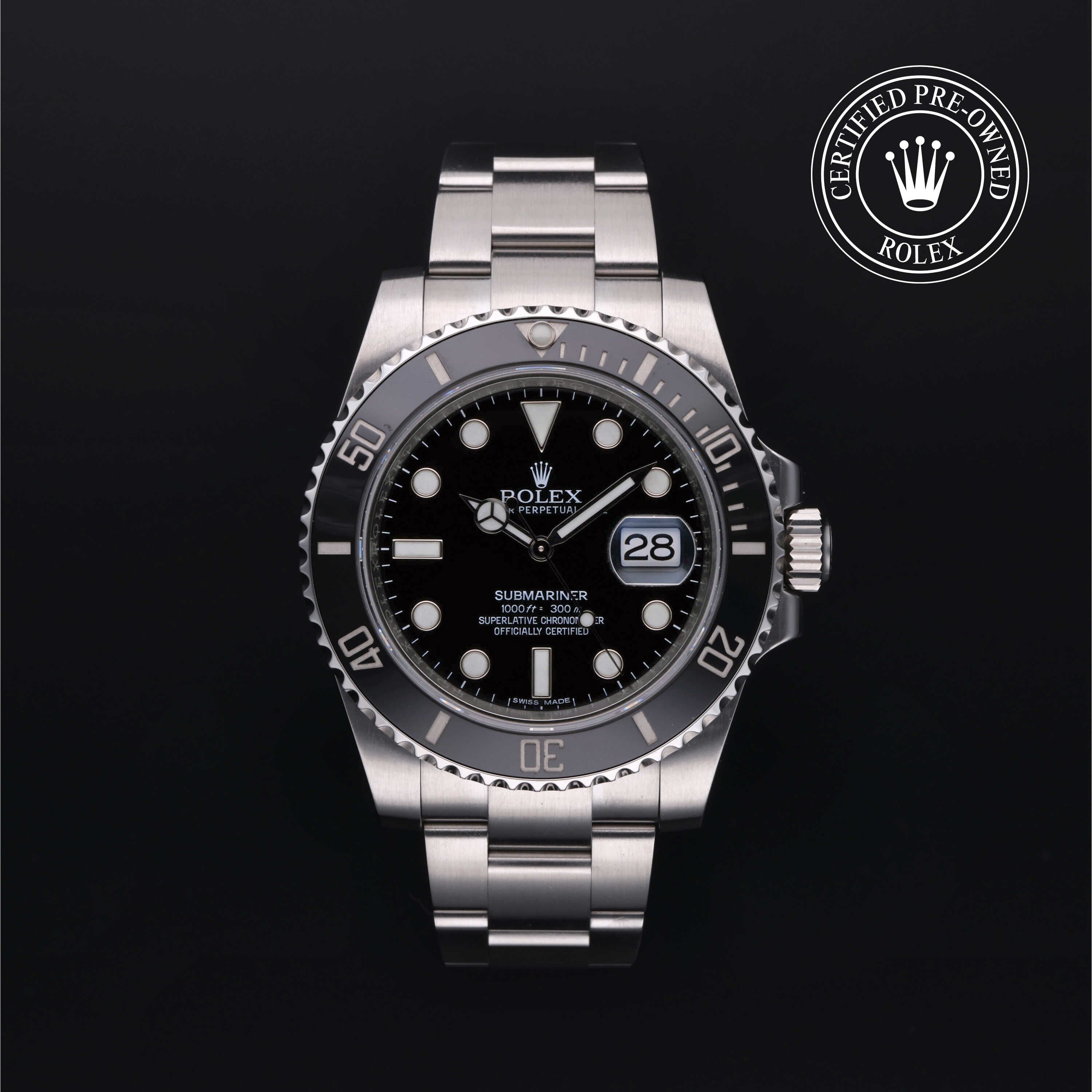 Rolex Certified Pre-owned Submariner M116610LN-0001 front on black background