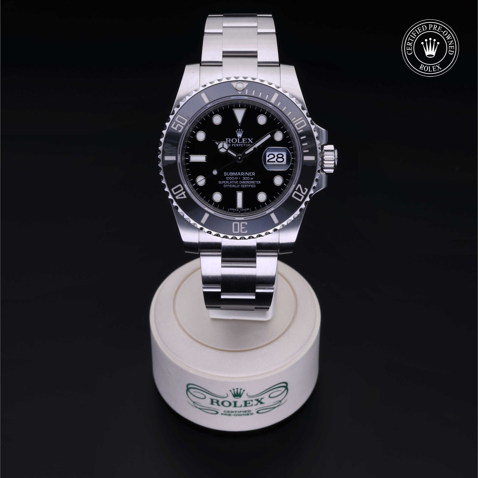 Rolex Certified Pre-owned Submariner M116610LN-0001 front on black background