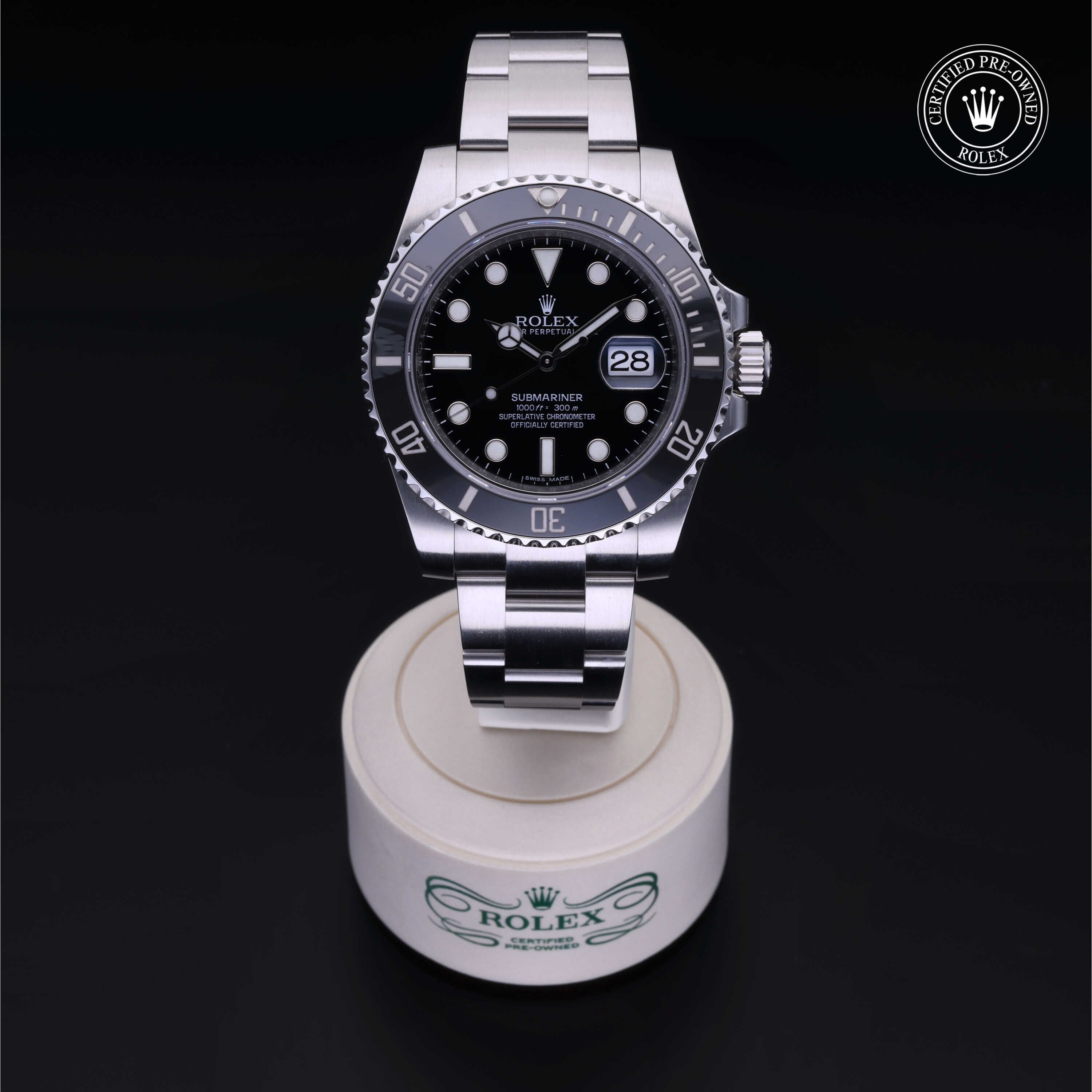 Rolex Certified Pre-owned Submariner M116610LN-0001 front on black background