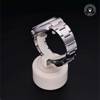 Rolex Certified Pre-owned Oyster Perpetual M114300-0005 front on black background