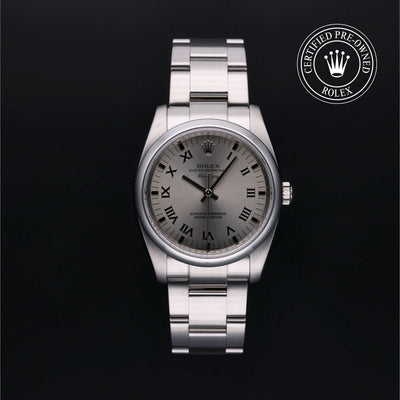 Rolex Certified Pre-owned Air-King M114200-0007 front on black background