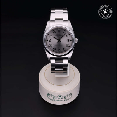 Rolex Certified Pre-owned Air-King M114200-0007 front on black background