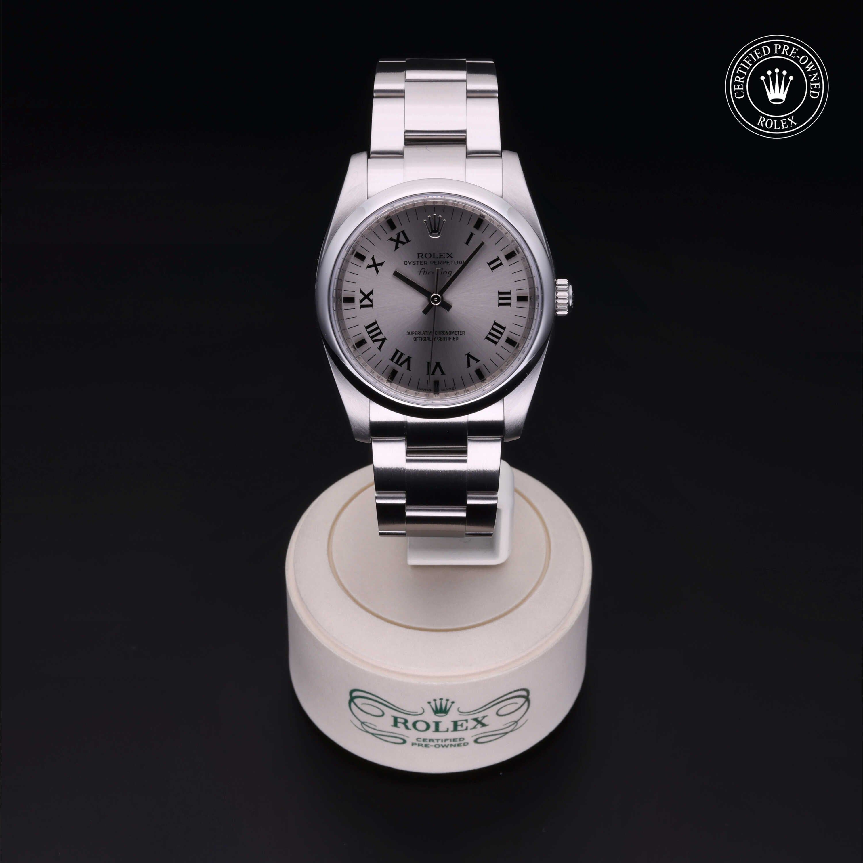 Rolex Certified Pre-owned Air-King M114200-0007 front on black background