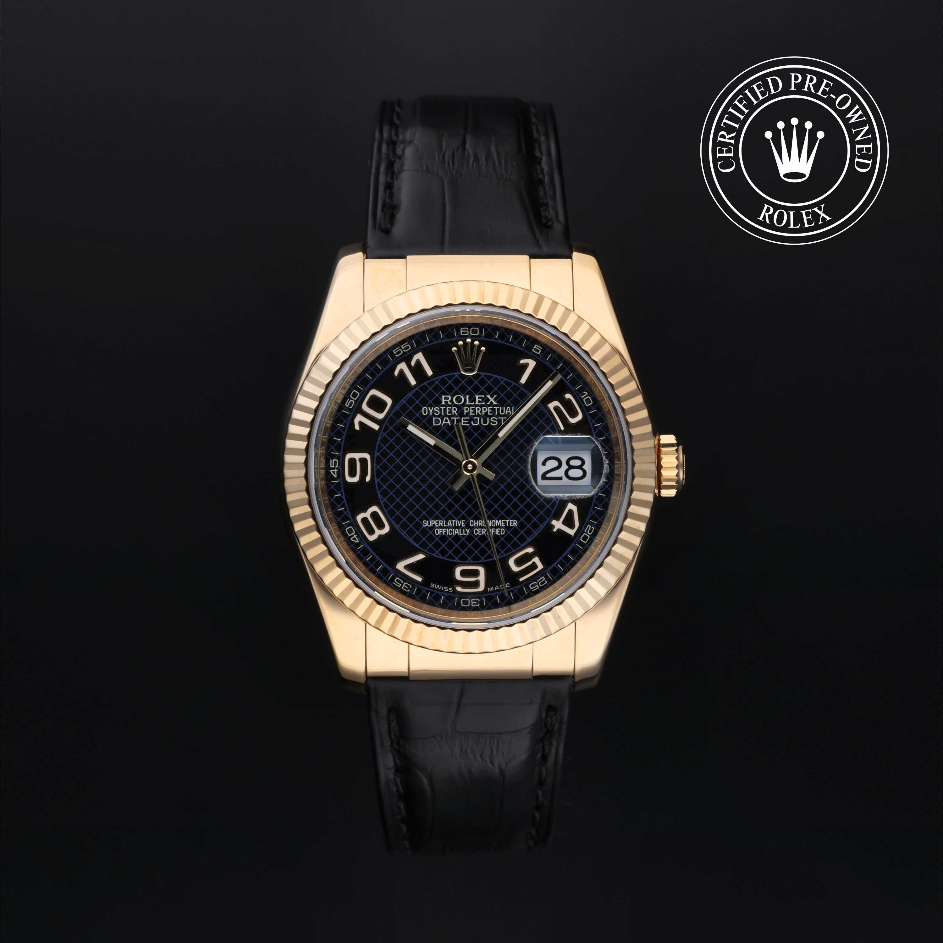 Rolex Certified Pre-owned Datejust M116138-0222 front on black background