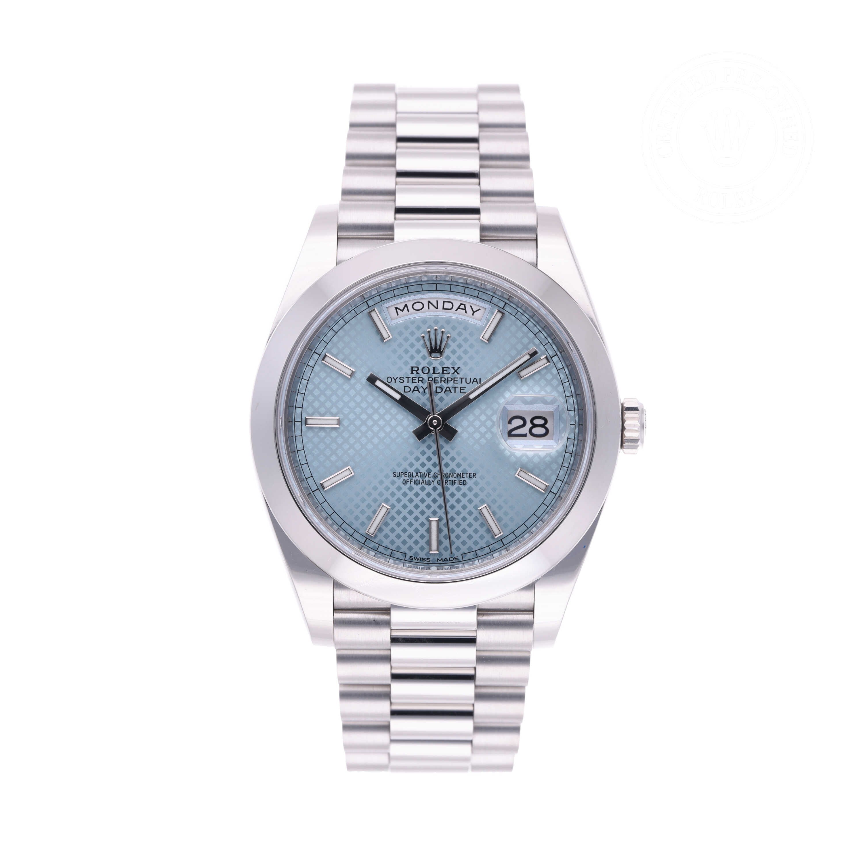 Rolex Certified Pre-owned Day-date M228206-0028 front on white background
