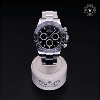Rolex Certified Pre-owned Daytona M116500LN-0002 front on black background