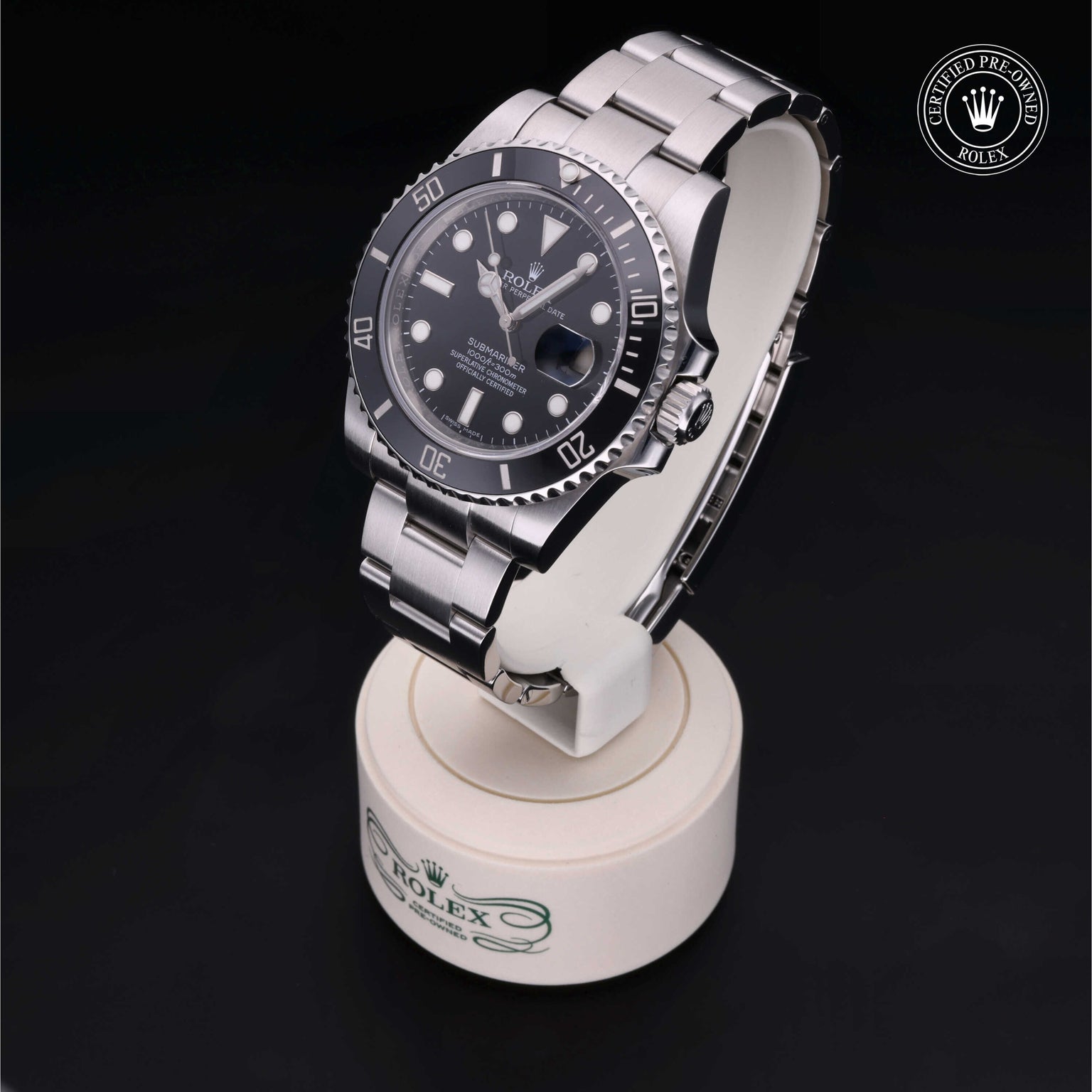 Rolex Certified Pre-owned Submariner M116610LN-0001 front on black background