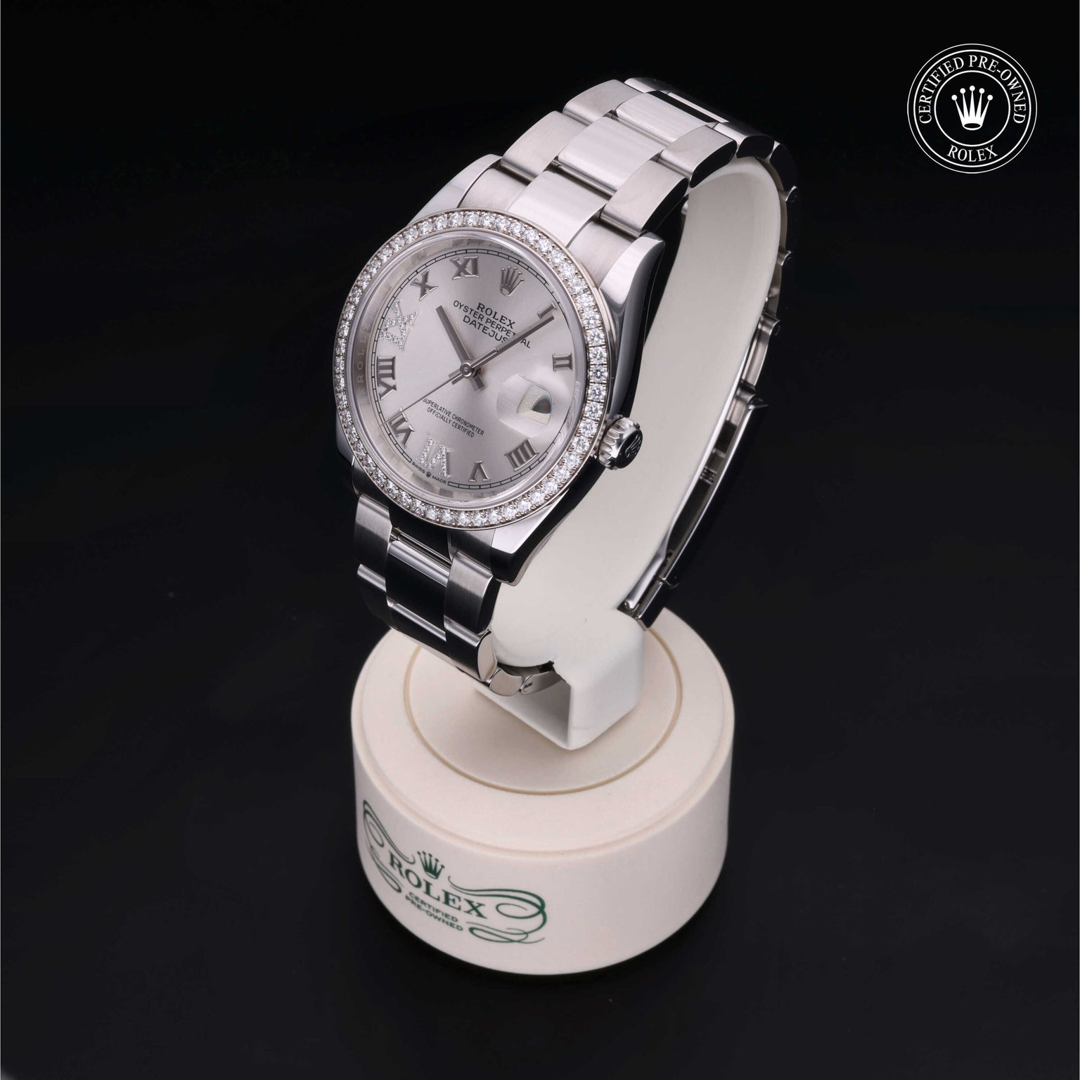 Rolex Certified Pre-owned Datejust M126284RBR-0022 front on black background