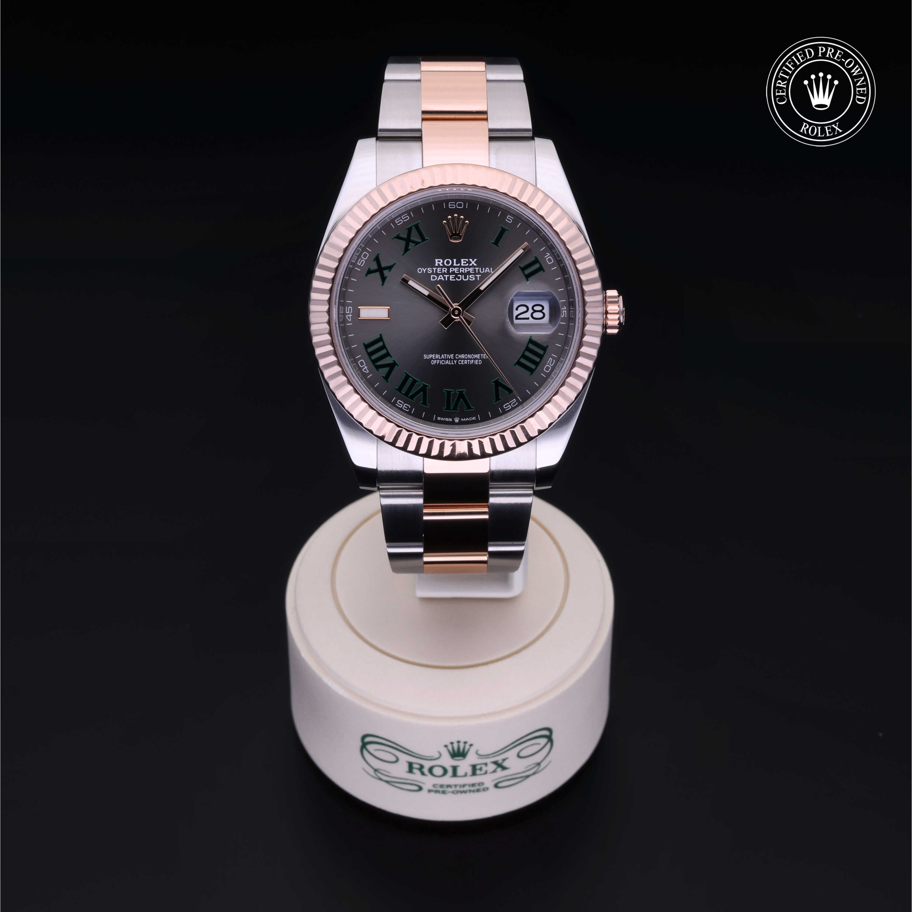 Rolex Certified Pre-owned Datejust M126331-0015 front on black background