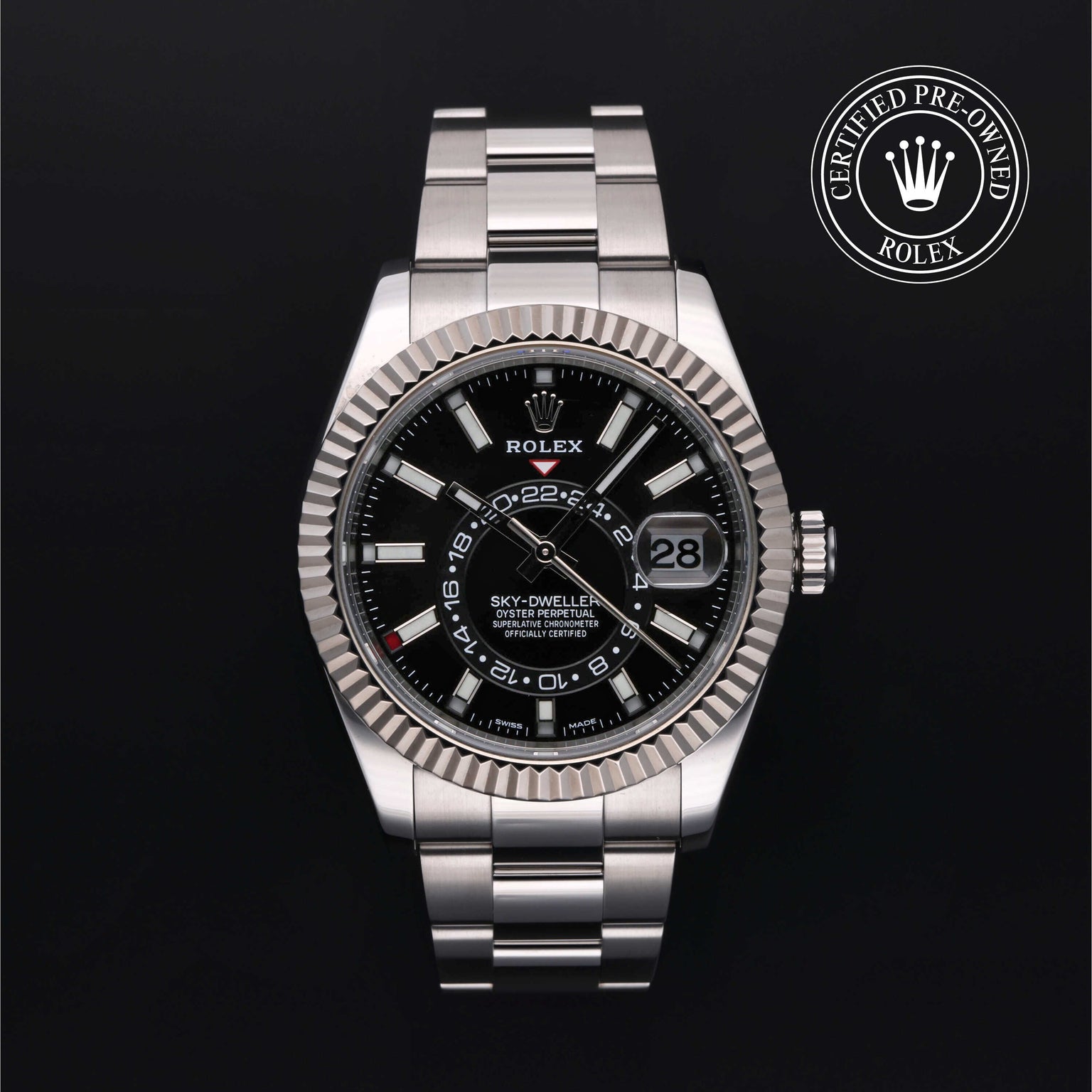 Rolex Certified Pre-owned Sky-Dweller M326934-0005 front on black background