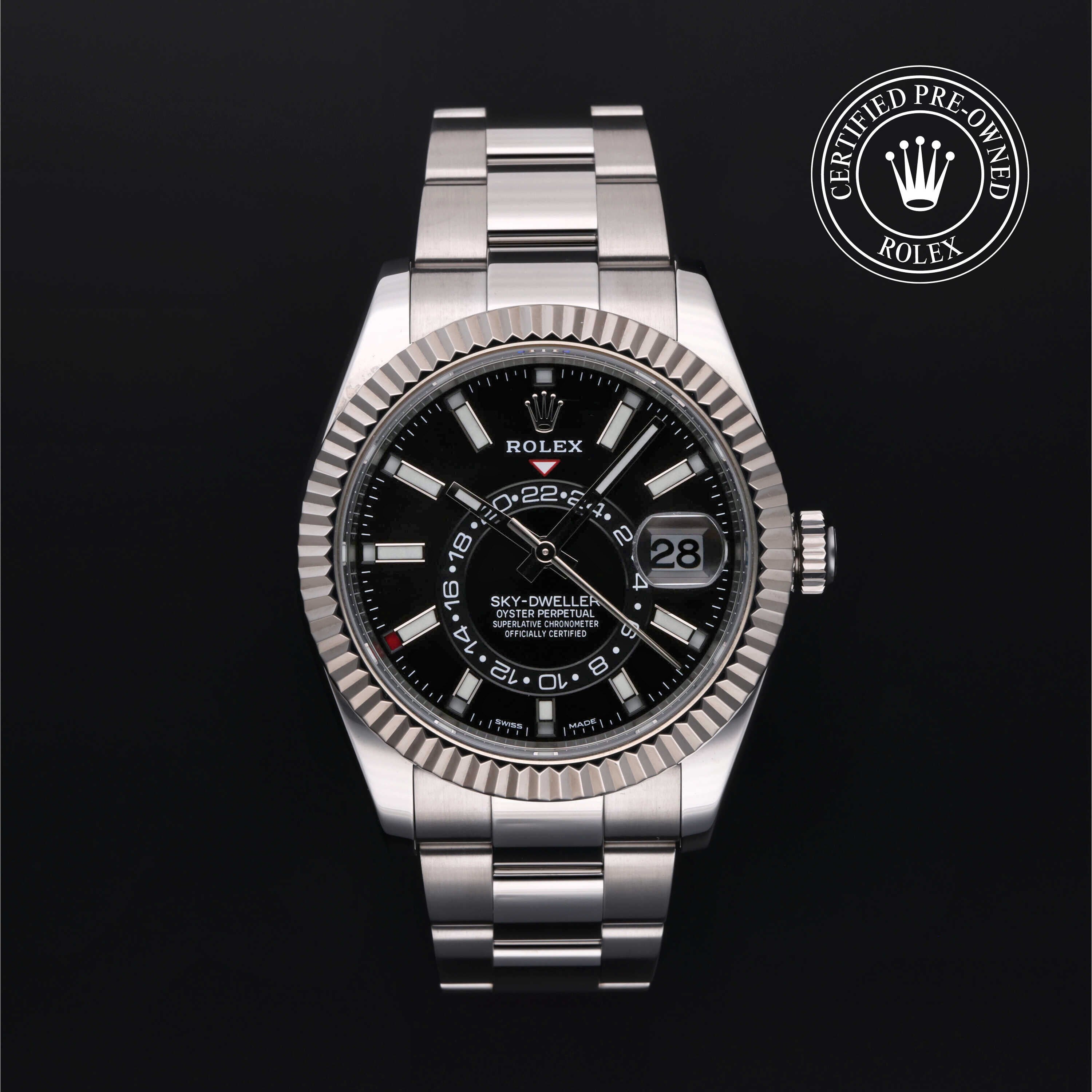 Rolex Certified Pre-owned Sky-Dweller M326934-0005 front on black background