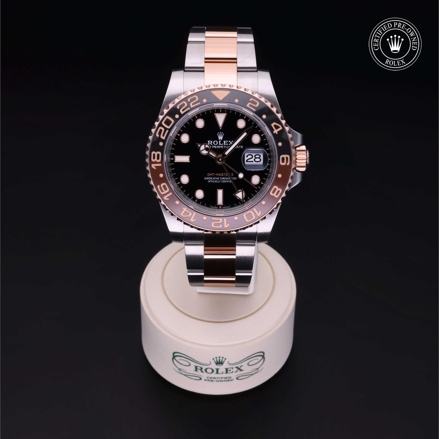 Rolex Certified Pre-owned GMT II M126711CHNR-0002 front on black background