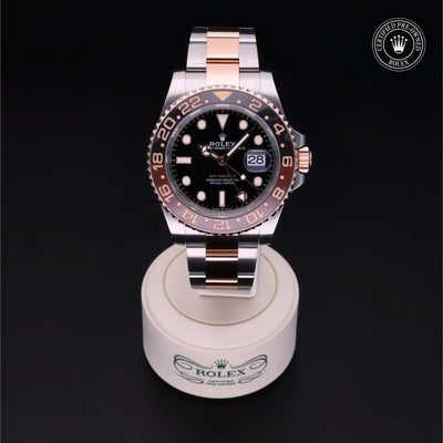 Rolex Certified Pre-owned GMT II M126711CHNR-0002 front on black background