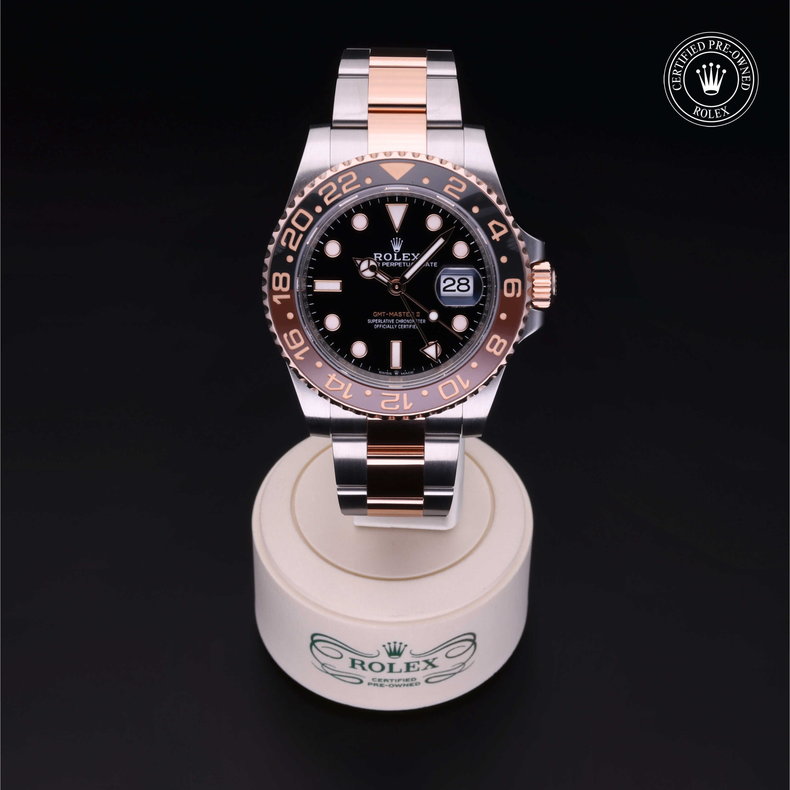 Rolex Certified Pre-owned GMT II M126711CHNR-0002 front on black background