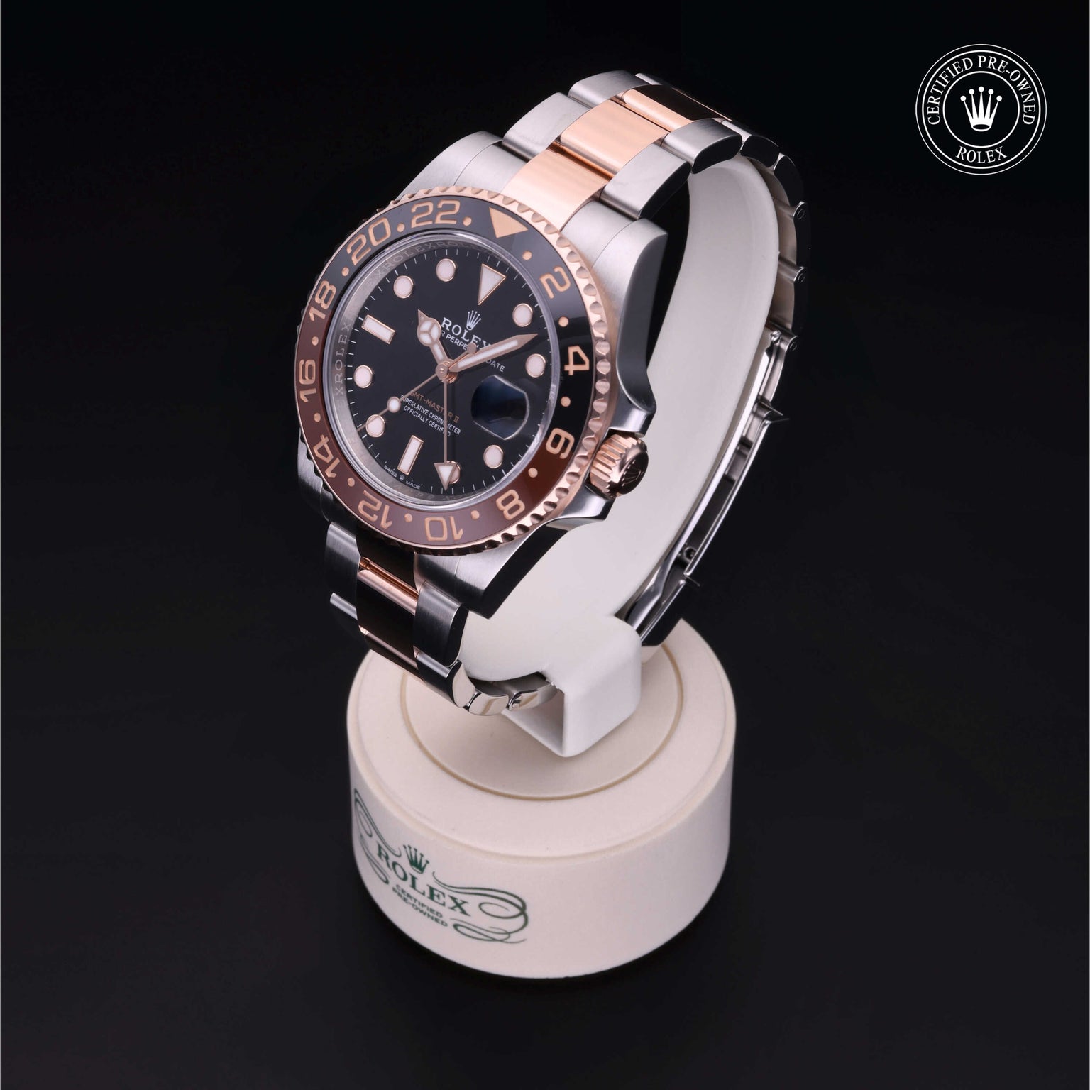 Rolex Certified Pre-owned GMT II M126711CHNR-0002 front on black background