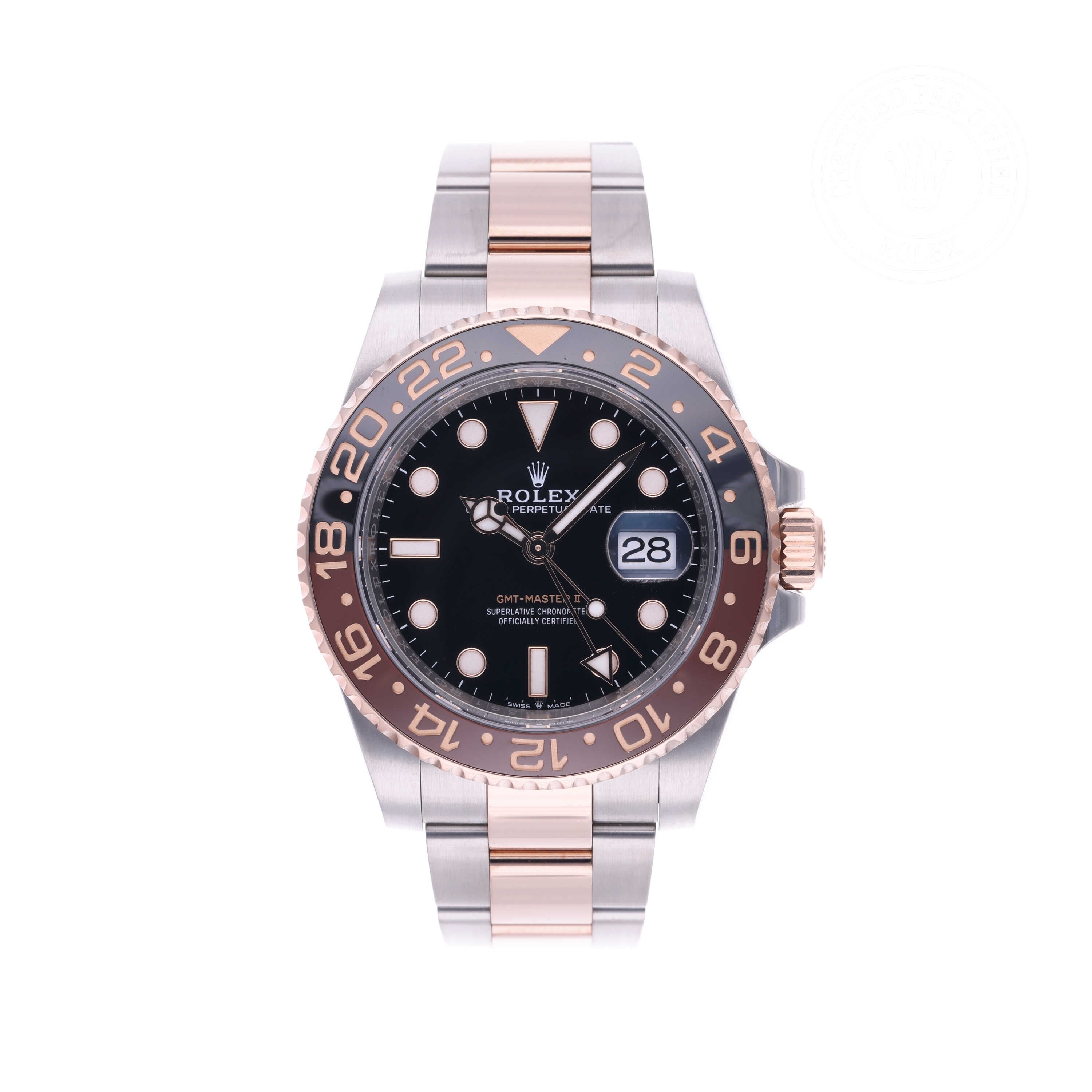 Rolex Certified Pre-owned GMT II M126711CHNR-0002 front on white background
