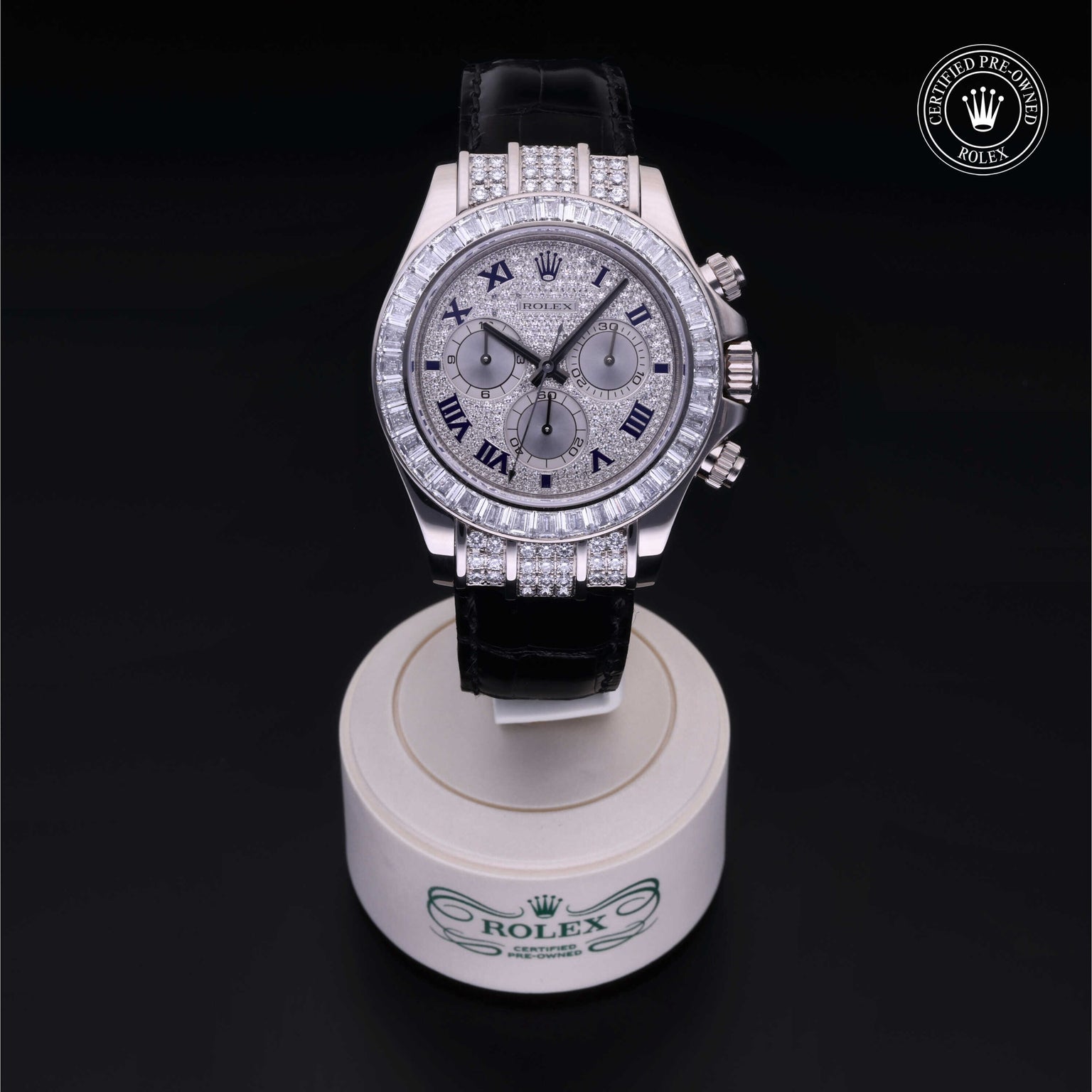 Rolex Certified Pre-owned Daytona M116599TBR-0006 front on black background