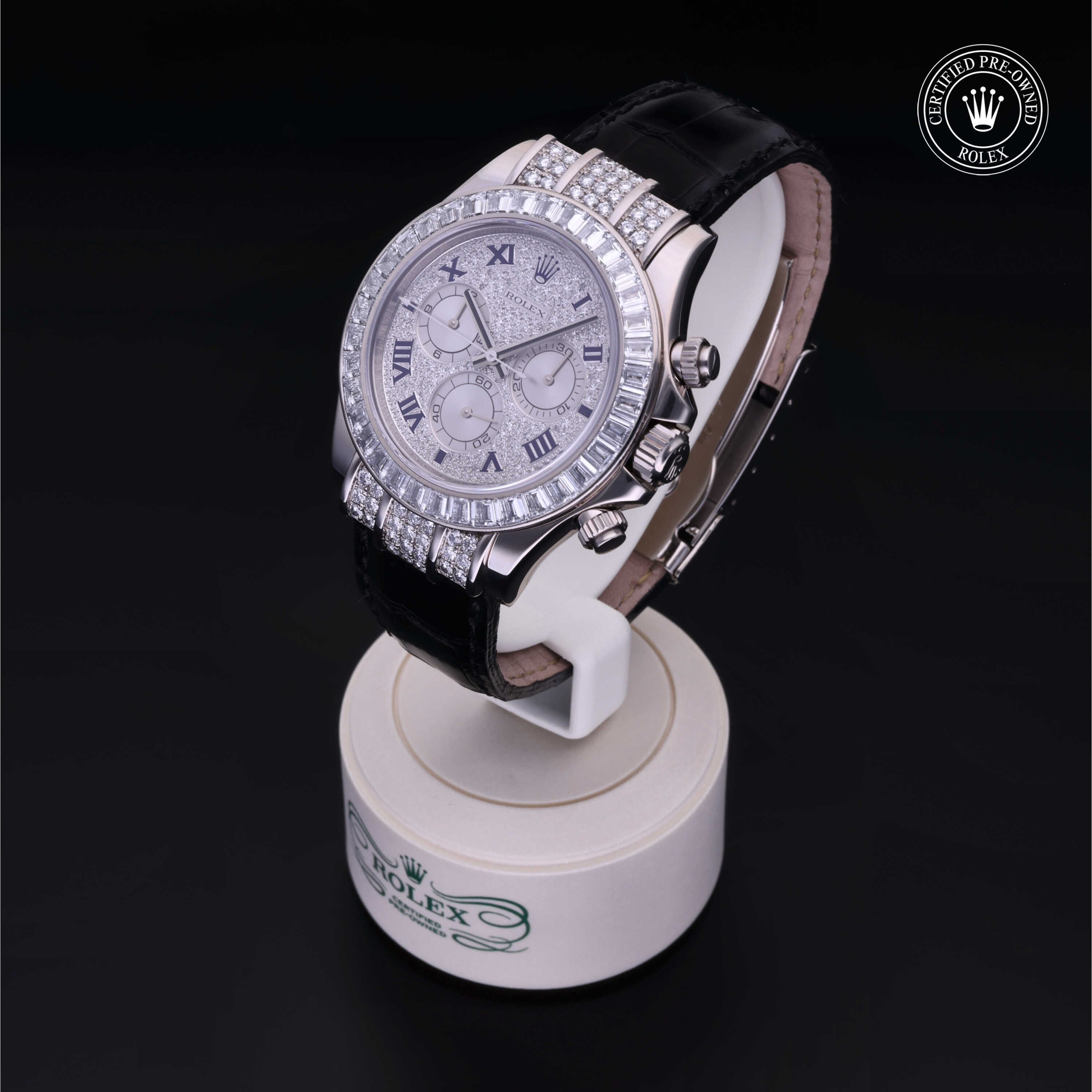 Rolex Certified Pre-owned Daytona M116599TBR-0006 front on black background