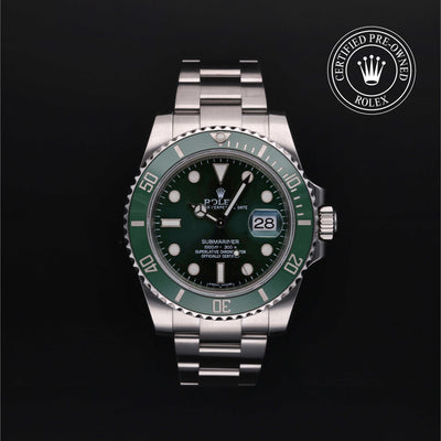 Rolex Certified Pre-owned Submariner M116610LV-0002 front on black background