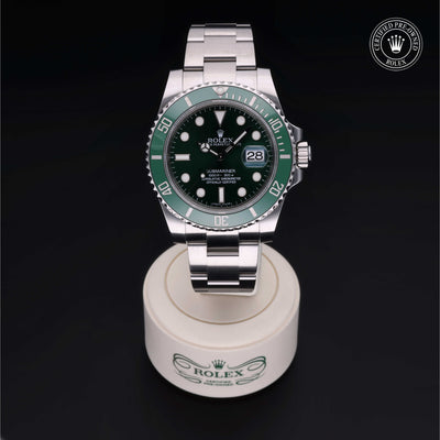 Rolex Certified Pre-owned Submariner M116610LV-0002 front on black background