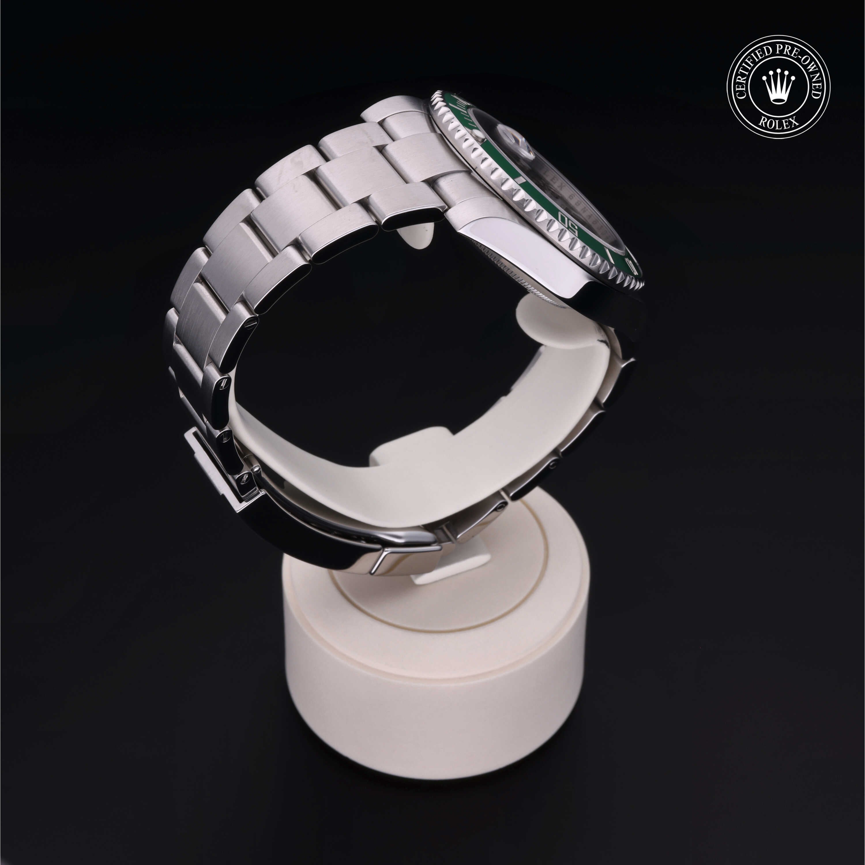 Rolex Certified Pre-owned Submariner M116610LV-0002 front on black background