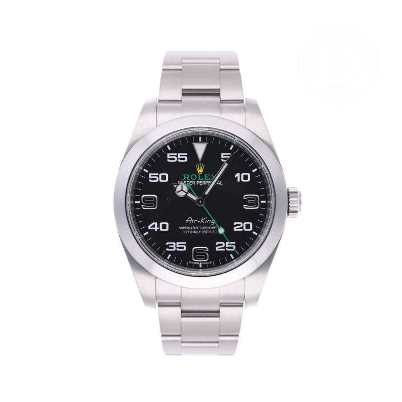 Rolex Certified Pre-owned Air-King M116900-0001 front on white background