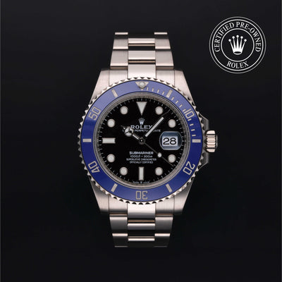 Rolex Certified Pre-owned Submariner M126619LB-0003 front on black background