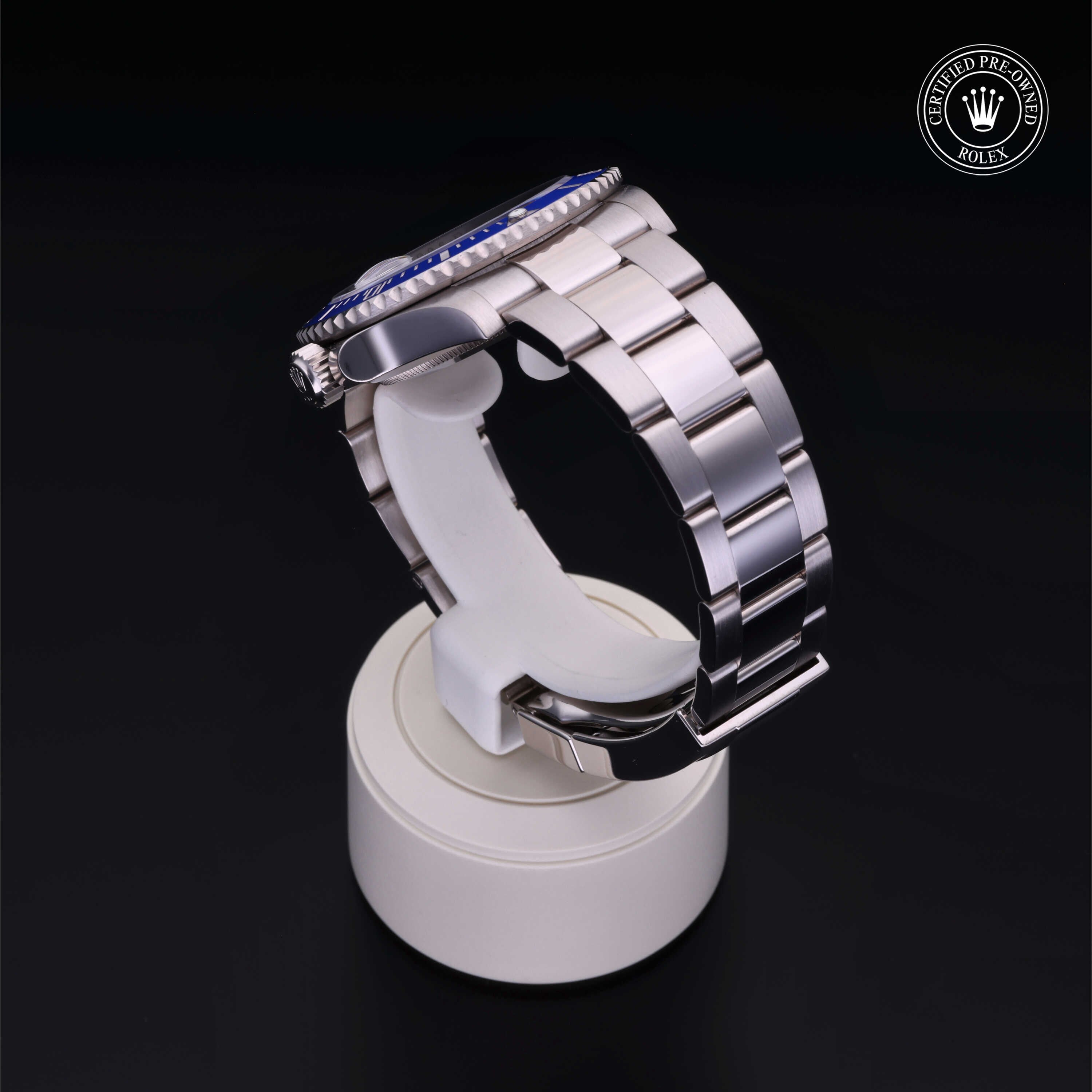 Rolex Certified Pre-owned Submariner M126619LB-0003 front on black background